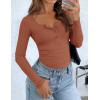 imageZESICA Womens Long Sleeve Button Ribbed Shirts Spring Scoop Neck Casual Henly TopsRust