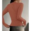 imageZESICA Womens Long Sleeve Button Ribbed Shirts Spring Scoop Neck Casual Henly TopsRust