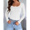 imageZESICA Womens Long Sleeve Button Ribbed Shirts Spring Scoop Neck Casual Henly TopsWhite