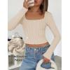 imageZESICA Womens Long Sleeve Crop Tops Square Neck Slim Fitted Shirts Casual Basic Tees 2025 Fall Trendy ClothesBeige