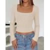 imageZESICA Womens Long Sleeve Crop Tops Square Neck Slim Fitted Shirts Casual Basic Tees 2025 Fall Trendy ClothesBeige