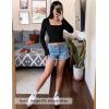 imageZESICA Womens Long Sleeve Crop Tops Square Neck Slim Fitted Shirts Casual Basic Tees 2025 Fall Trendy ClothesBlack
