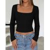 imageZESICA Womens Long Sleeve Crop Tops Square Neck Slim Fitted Shirts Casual Basic Tees 2025 Fall Trendy ClothesBlack