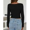 imageZESICA Womens Long Sleeve Crop Tops Square Neck Slim Fitted Shirts Casual Basic Tees 2025 Fall Trendy ClothesBlack