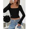 imageZESICA Womens Long Sleeve Crop Tops Square Neck Slim Fitted Shirts Casual Basic Tees 2025 Fall Trendy ClothesBlack
