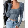 imageZESICA Womens Long Sleeve Crop Tops Square Neck Slim Fitted Shirts Casual Basic Tees 2025 Fall Trendy ClothesDustyblue