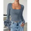 imageZESICA Womens Long Sleeve Crop Tops Square Neck Slim Fitted Shirts Casual Basic Tees 2025 Fall Trendy ClothesDustyblue