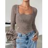 imageZESICA Womens Long Sleeve Crop Tops Square Neck Slim Fitted Shirts Casual Basic Tees 2025 Fall Trendy ClothesKhaki