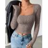 imageZESICA Womens Long Sleeve Crop Tops Square Neck Slim Fitted Shirts Casual Basic Tees 2025 Fall Trendy ClothesKhaki