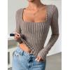 imageZESICA Womens Long Sleeve Crop Tops Square Neck Slim Fitted Shirts Casual Basic Tees 2025 Fall Trendy ClothesKhaki