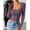imageZESICA Womens Long Sleeve Crop Tops Square Neck Slim Fitted Shirts Casual Basic Tees 2025 Fall Trendy ClothesPurple