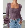 imageZESICA Womens Long Sleeve Crop Tops Square Neck Slim Fitted Shirts Casual Basic Tees 2025 Fall Trendy ClothesPurple