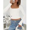 imageZESICA Womens Long Sleeve Crop Tops Square Neck Slim Fitted Shirts Casual Basic Tees 2025 Fall Trendy ClothesWhite
