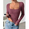 imageZESICA Womens Long Sleeve Crop Tops Square Neck Slim Fitted Shirts Casual Basic Tees 2025 Fall Trendy ClothesWine