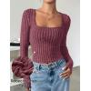 imageZESICA Womens Long Sleeve Crop Tops Square Neck Slim Fitted Shirts Casual Basic Tees 2025 Fall Trendy ClothesWine