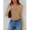 imageZESICA Womens Long Sleeve Floral Tops Cowl Neck Slim Fit Going Out Shirts 2025 Fall Fashion Outfits ClothesKhaki