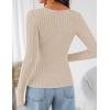 imageZESICA Womens Long Sleeve Lace V Neck Shirts 2025 Fall Fashion Slim Fit Tops Ribbed Knit Dressy Business Casual BlousesApricot