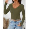 imageZESICA Womens Long Sleeve Lace V Neck Shirts 2025 Fall Fashion Slim Fit Tops Ribbed Knit Dressy Business Casual BlousesArmy Green