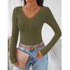 imageZESICA Womens Long Sleeve Lace V Neck Shirts 2025 Fall Fashion Slim Fit Tops Ribbed Knit Dressy Business Casual BlousesArmy Green