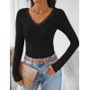 imageZESICA Womens Long Sleeve Lace V Neck Shirts 2025 Fall Fashion Slim Fit Tops Ribbed Knit Dressy Business Casual BlousesBlack
