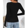 imageZESICA Womens Long Sleeve Lace V Neck Shirts 2025 Fall Fashion Slim Fit Tops Ribbed Knit Dressy Business Casual BlousesBlack