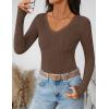 imageZESICA Womens Long Sleeve Lace V Neck Shirts 2025 Fall Fashion Slim Fit Tops Ribbed Knit Dressy Business Casual BlousesBrown