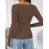 imageZESICA Womens Long Sleeve Lace V Neck Shirts 2025 Fall Fashion Slim Fit Tops Ribbed Knit Dressy Business Casual BlousesBrown