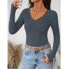 imageZESICA Womens Long Sleeve Lace V Neck Shirts 2025 Fall Fashion Slim Fit Tops Ribbed Knit Dressy Business Casual BlousesDusty Blue