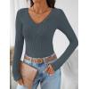 imageZESICA Womens Long Sleeve Lace V Neck Shirts 2025 Fall Fashion Slim Fit Tops Ribbed Knit Dressy Business Casual BlousesDusty Blue