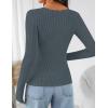 imageZESICA Womens Long Sleeve Lace V Neck Shirts 2025 Fall Fashion Slim Fit Tops Ribbed Knit Dressy Business Casual BlousesDusty Blue