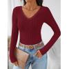 imageZESICA Womens Long Sleeve Lace V Neck Shirts 2025 Fall Fashion Slim Fit Tops Ribbed Knit Dressy Business Casual BlousesWine Red