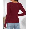 imageZESICA Womens Long Sleeve Lace V Neck Shirts 2025 Fall Fashion Slim Fit Tops Ribbed Knit Dressy Business Casual BlousesWine Red