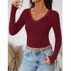 imageZESICA Womens Long Sleeve Lace V Neck Shirts 2025 Fall Fashion Slim Fit Tops Ribbed Knit Dressy Business Casual BlousesWine Red