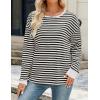 imageZESICA Womens Long Sleeve Striped Shirts Fall Crewneck Casual Loose Fit Tunic TopsBlackwhite