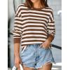 imageZESICA Womens Long Sleeve Striped Shirts Fall Crewneck Casual Loose Fit Tunic TopsBrown