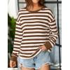 imageZESICA Womens Long Sleeve Striped Shirts Fall Crewneck Casual Loose Fit Tunic TopsBrown