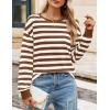 imageZESICA Womens Long Sleeve Striped Shirts Fall Crewneck Casual Loose Fit Tunic TopsBrown