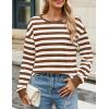 imageZESICA Womens Long Sleeve Striped Shirts Fall Crewneck Casual Loose Fit Tunic TopsBrown