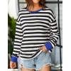 imageZESICA Womens Long Sleeve Striped Shirts Fall Crewneck Casual Loose Fit Tunic TopsCobalt