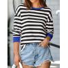 imageZESICA Womens Long Sleeve Striped Shirts Fall Crewneck Casual Loose Fit Tunic TopsCobalt