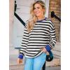 imageZESICA Womens Long Sleeve Striped Shirts Fall Crewneck Casual Loose Fit Tunic TopsCobalt