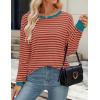 imageZESICA Womens Long Sleeve Striped Shirts Fall Crewneck Casual Loose Fit Tunic TopsCoral