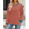 imageZESICA Womens Long Sleeve Striped Shirts Fall Crewneck Casual Loose Fit Tunic TopsCoral