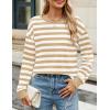 imageZESICA Womens Long Sleeve Striped Shirts Fall Crewneck Casual Loose Fit Tunic TopsKhaki