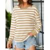 imageZESICA Womens Long Sleeve Striped Shirts Fall Crewneck Casual Loose Fit Tunic TopsKhaki