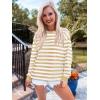 imageZESICA Womens Long Sleeve Striped Shirts Fall Crewneck Casual Loose Fit Tunic TopsKhaki