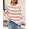 imageZESICA Womens Long Sleeve Striped Shirts Fall Crewneck Casual Loose Fit Tunic TopsPink