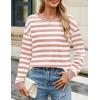 imageZESICA Womens Long Sleeve Striped Shirts Fall Crewneck Casual Loose Fit Tunic TopsPink