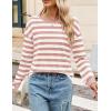 imageZESICA Womens Long Sleeve Striped Shirts Fall Crewneck Casual Loose Fit Tunic TopsPink