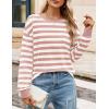 imageZESICA Womens Long Sleeve Striped Shirts Fall Crewneck Casual Loose Fit Tunic TopsPink
